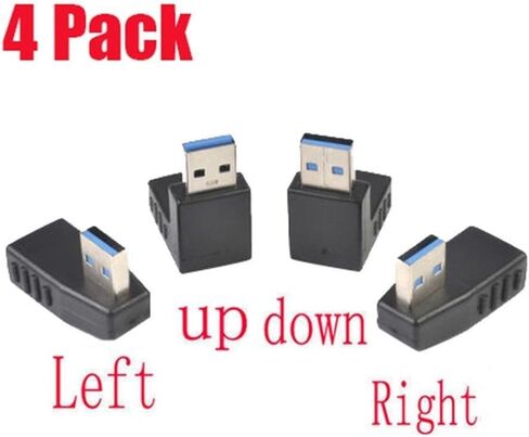 4Pcs USB 3.0 Extension Adapter 90 Degree Elbow Black in Saudi Arabia