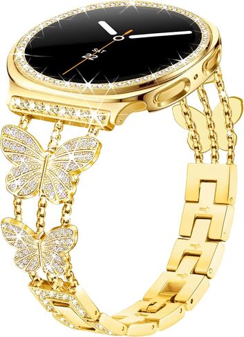 Bling Butterfly Band +Case for Samsung Galaxy Watch 8/9 Band 40mm with Protective Cover Case for Women, Metal Dressy Slim Thin Replacement Bracelet Strap for Samsung Watch 8/9 Bands-Gold in Saudi Arabia