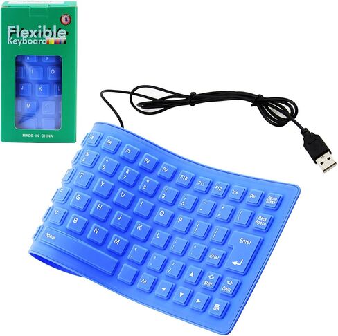 Foldable Silicone USB Wired Waterproof Portable Soft Keyboard, Roll up Compact Rubber Flexible USB Quiet Computer Keyboard, Plug and Play, for Laptop, PC, MAC, Notebook, Desktop, Travel, Blue in Kuwait