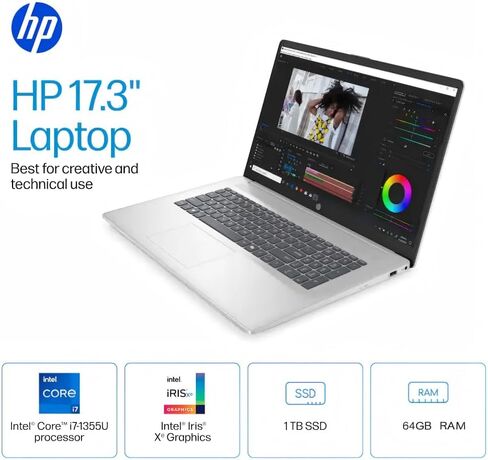 HP 17.3" Business Laptop - Intel 13th Gen Core i7 1355U (Up to 5.0 GHz), 32 GB RAM, 1 TB SSD, FHD IPS Anti-Glare Display, Wi-Fi 6, BT 5.4, Windows 11 Pro, Copilot AI, Long Battery Life, Fast Charge in Saudi Arabia