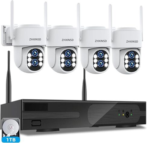 Wireless Security Camera System Outdoor: Dual Lens 6MP 10X Hybrid Zoom Auto-Track PTZ 4PCS 4K 10CH DVR with 1TB HDD for Home Security in Saudi Arabia