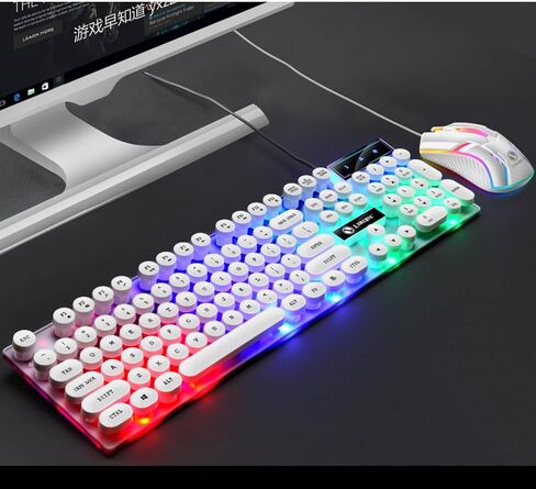 Pissente Wired Keyboard Mouse Combo, Retro Punk Round Keycaps (White Punk in Saudi Arabia