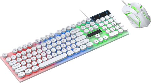 Colorful LED Backlit Gaming Keyboard and Mouse Combo Wired USB, 104 Key 6 Key Anti Ghosting Keyboard, Steam Punk Keycaps Combo for PC & Laptop (Black) in Saudi Arabia