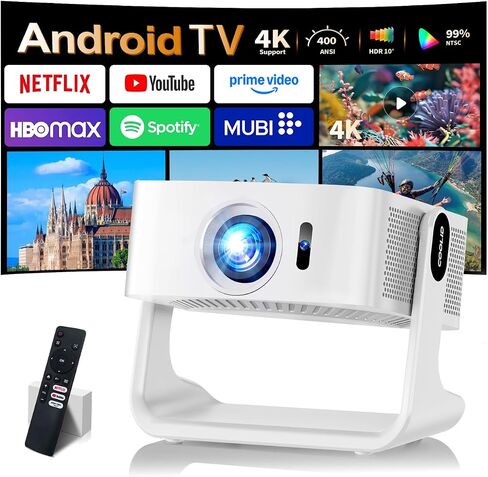 [Built-in Apps & 2026 Upgraded] Mini Projector Support 4K 1080P Auto Keystone 180° Rotatable with WiFi 6 and Bluetooth 5.4, Projector Portable Compatibile with HDMI/TV Stick/Memory Stick/Laptop-White in Saudi Arabia