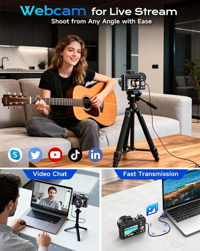 4K Digital Camera for Photography Travel, 56MP Autofocus Vlogging Camera for YouTube, 16X Zoom with 3" 180°Flip Screen & Lens Hood, 32GB Card, Gift Ideas for Teens & Beginners in Saudi Arabia