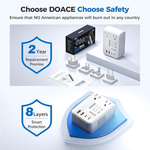 DOACE Voltage Converter US to Europe for Hair Straightener Curler CPAP in Kuwait