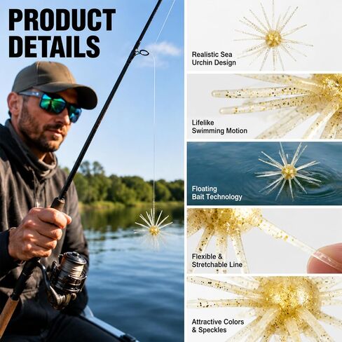 Soft Plastic Bass Fishing Lures, 6PCS Floating Creature Bait with Tentacle Design, TPR Finesse Bait for Drop Shot Rig, Wacky Rig and Neko Rig, Slow Sinking Freshwater Fishing Lure in Saudi Arabia