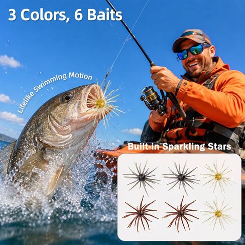 Soft Plastic Bass Fishing Lures, 6PCS Floating Creature Bait with Tentacle Design, TPR Finesse Bait for Drop Shot Rig, Wacky Rig and Neko Rig, Slow Sinking Freshwater Fishing Lure in Saudi Arabia
