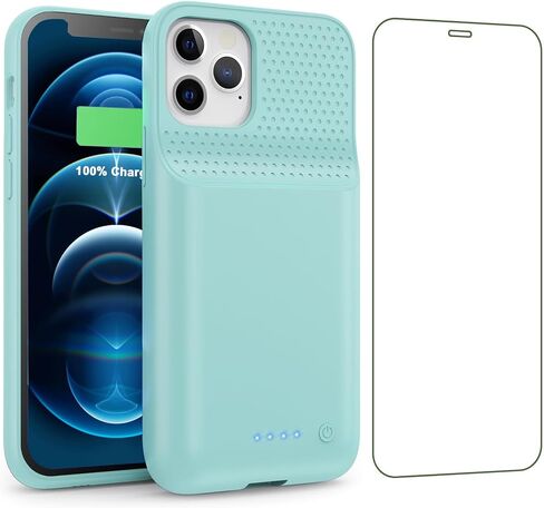 حافظة بطارية لهاتف iPhone 12/12 Pro، غطاء شاحن ممتد واقٍ عالي السعة 10800 مللي أمبير في الساعة، حافظة شحن محمولة رفيعة للغاية لحزمة بطارية iPhone 12/12 Pro (6.1 بوصة) (أسود) in Kuwait