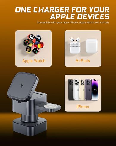 2026 محطة شحن لاسلكية 4 في 1 لأجهزة Apple، شاحن مغناطيسي سريع 15 وات متوافق مع Magsafe لهاتف iPhone 17 16 15 14 13 12 Pro Max Plus، Apple Watch Series & AirPods 4 3 2 Pro (بدون محول) in Kuwait