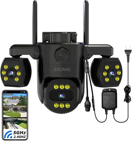 ESCANU Triple Lens Wired Outdoor Security Camera, 2.4G/5G WiFi Outdoor Cameras for Home Security with Auto Tracking, 24/7 Recording, Color Night Vision, 2-Way Audio for Indoor and Outdoor in Saudi Arabia