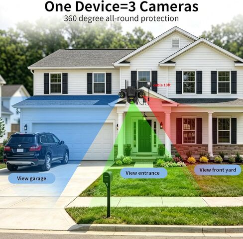 ESCANU Triple Lens Wired Outdoor Security Camera, 2.4G/5G WiFi Outdoor Cameras for Home Security with Auto Tracking, 24/7 Recording, Color Night Vision, 2-Way Audio for Indoor and Outdoor in Saudi Arabia