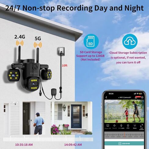 ESCANU Triple Lens Wired Outdoor Security Camera, 2.4G/5G WiFi Outdoor Cameras for Home Security with Auto Tracking, 24/7 Recording, Color Night Vision, 2-Way Audio for Indoor and Outdoor in Saudi Arabia