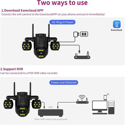 ESCANU Triple Lens Wired Outdoor Security Camera, 2.4G/5G WiFi Outdoor Cameras for Home Security with Auto Tracking, 24/7 Recording, Color Night Vision, 2-Way Audio for Indoor and Outdoor in Saudi Arabia