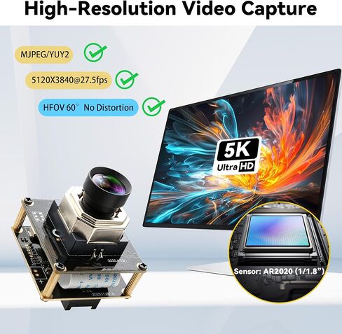 20MP Autofocus USB3.0 Security Camera,3840P 60° HFOV No Distortion Lens, Plug and Play for PC Raspberry Pi Jetson Nano,Compatible with Windows Linux Mac OS for Laser Engraver 3D Printer in Saudi Arabia
