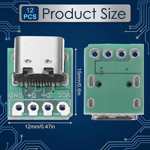 12 PCS USB 3.1 Type C Connector, DIY Serial Basic Breakout Female Connectors Panel Mount Type with Pc Board USB 2.0 Pinout Serial Basic Breakout Female Connector for Data Line Wire Cable Transfer in Saudi Arabia