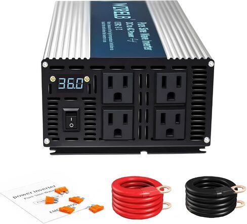 WZRELB 2000W Pure Sine Wave Inverter 48V DC to 110V 120V AC Power Converter with LED Display, Off-Grid Portable Power Inverter with 4 AC Outlets for Home, RV, Truck, Camping in Saudi Arabia