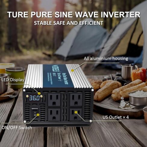 WZRELB 2000W Pure Sine Wave Inverter 48V DC to 110V 120V AC Power Converter with LED Display, Off-Grid Portable Power Inverter with 4 AC Outlets for Home, RV, Truck, Camping in Saudi Arabia