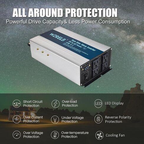 WZRELB 2000W Pure Sine Wave Inverter 48V DC to 110V 120V AC Power Converter with LED Display, Off-Grid Portable Power Inverter with 4 AC Outlets for Home, RV, Truck, Camping in Saudi Arabia