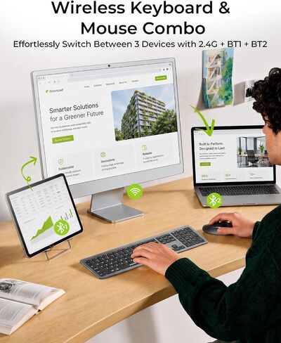 Seenda Black & Grey Wireless Keyboard and Mouse Combo, Bluetooth & 2.4G in Saudi Arabia