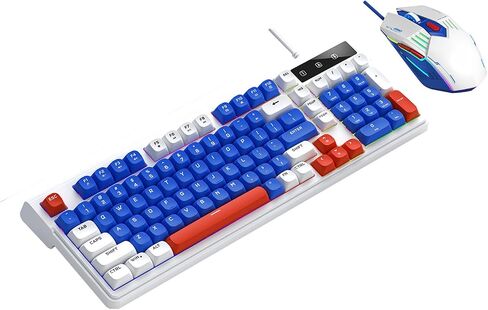 docooler RGB Backlit Gaming Keyboard and Mouse Combo 98 Keys Compact Layout with Multimedia Shortcut Wired USB Quiet Keys for Laptop PC Computer (White Blue) in Saudi Arabia