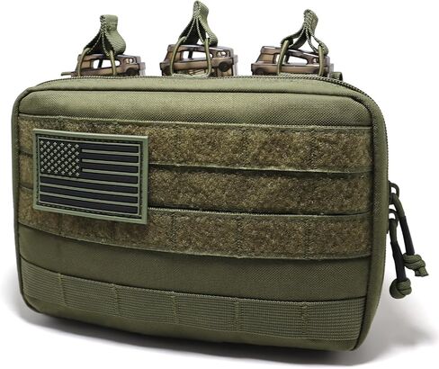 Tactical Mag Admin Pouch, Molle Utility Tool Pouch Medical EMT Organizer with Triple Stacker Magazine Holder for M4 M16 Patch Included in Saudi Arabia