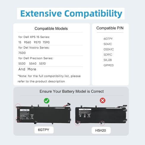 بطارية 97Wh 6GTPY لأجهزة Dell XPS 15 9560 9570 9550 7590 الدقة 5510 5520 5530 5540 Vostro 7500 7590 Series 4GVGH GPM03 1P6KD 5XJ28 M2X4 P56F P56F001 11.4V in Kuwait