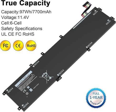 بطارية 97Wh 6GTPY لأجهزة Dell XPS 15 9560 9570 9550 7590 الدقة 5510 5520 5530 5540 Vostro 7500 7590 Series 4GVGH GPM03 1P6KD 5XJ28 M2X4 P56F P56F001 11.4V in Kuwait
