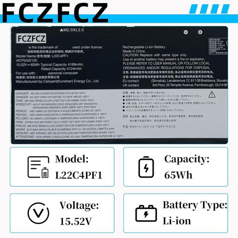 بطارية L22C4PF1 65Wh 4189mAh بديلة لجهاز Lenovo Yoga Slim 6-14IAP8 6-14IRP8 / Slim 7-14IMH9 Series SB11N45302 5B11N45328 SB11J63615 5B11J63614 L22D4PF1 L22M4PF1 15.52V in Kuwait