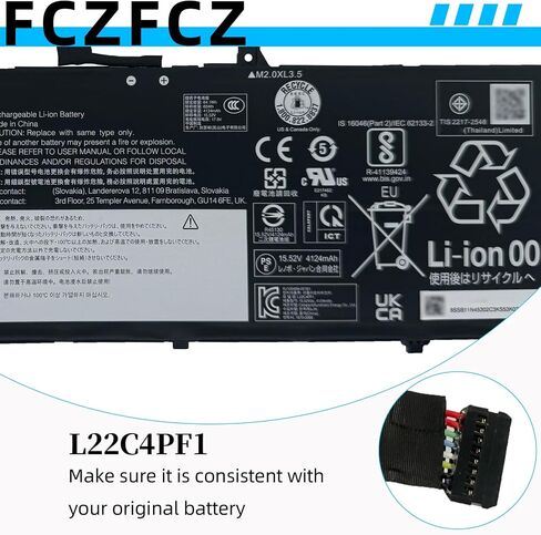 بطارية L22C4PF1 65Wh 4189mAh بديلة لجهاز Lenovo Yoga Slim 6-14IAP8 6-14IRP8 / Slim 7-14IMH9 Series SB11N45302 5B11N45328 SB11J63615 5B11J63614 L22D4PF1 L22M4PF1 15.52V in Kuwait