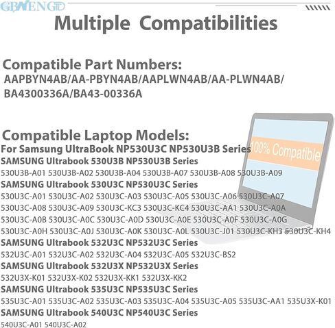 استبدال بطارية AA-PBYN4AB AA-PLWN4AB لجهاز Samsung UltraBook 530U3 NP530U3C Series 5 NP530U3B UltraTouch NP540U3C 532U3 535U3 NP532U3C Series AAPBYN4AB AAPLWN4AB BA4300336A BA43-00336A in Kuwait