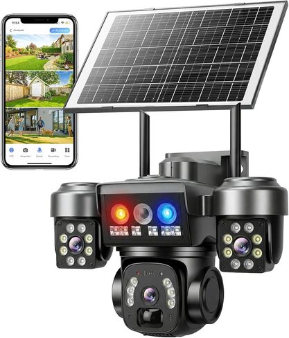 KEPEAK Solar Security Camera Outdoor Wireless, Triple Lens Security Camera Outdoor, Bullet & PTZ Camera with PIR Motion Detection, Color Night Vision, 2-Way Talk, Battery Powered in Kuwait