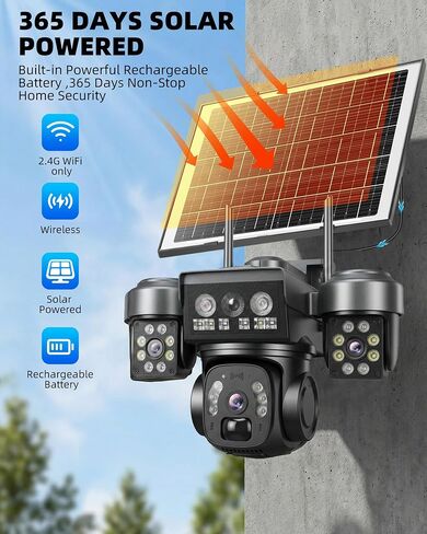 KEPEAK Solar Security Camera Outdoor Wireless, Triple Lens Security Camera Outdoor, Bullet & PTZ Camera with PIR Motion Detection, Color Night Vision, 2-Way Talk, Battery Powered in Kuwait