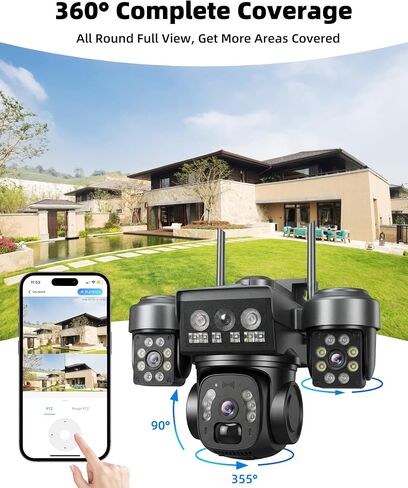 KEPEAK Solar Security Camera Outdoor Wireless, Triple Lens Security Camera Outdoor, Bullet & PTZ Camera with PIR Motion Detection, Color Night Vision, 2-Way Talk, Battery Powered in Kuwait