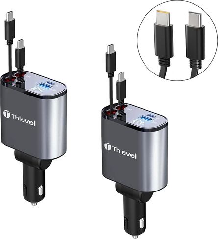 Retractable Car Charger 4 in 1 USB C Fast Charger with Dual Type-C Cables (31.5 inch) and 2 Charging Ports with Voltage Display Compatible with iPhone 17/16 Pro Max Samsung Galaxy Note in Saudi Arabia