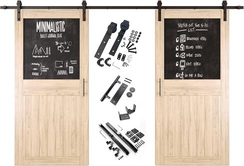 36x84 in. Sliding Barn Door, Set of 2 Doors,Half Chalkboard Design, Assembly Required, Unfinished Barn Door with 13 ft Double Door Hardware Kit, Non-Bypass, Interior Use in Kuwait