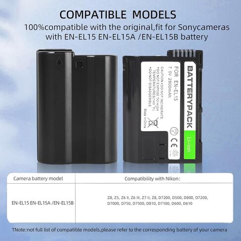 YUEFANSNE EN-EL15 EN-EL15A /EN-EL15B Battery Compatible with Nikon Z8, Z5, Z6 II, Z6 III, Z7 II, Z8, D7200, D500, D800, D7200, D7000, D7500, D810 D7100, D600, D610 Camera in Saudi Arabia