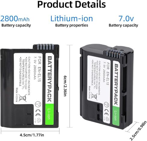 YUEFANSNE EN-EL15 EN-EL15A /EN-EL15B Battery Compatible with Nikon Z8, Z5, Z6 II, Z6 III, Z7 II, Z8, D7200, D500, D800, D7200, D7000, D7500, D810 D7100, D600, D610 Camera in Saudi Arabia