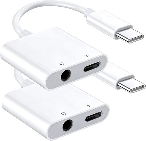 محول سماعة رأس وشاحن USB C إلى 3.5 ملم 2 حزمة من النوع C إلى Aux Jack Dongle سلك مع PD شحن سريع لهاتف iPhone 15/16/17 Pro/Max/Plus وiPad وSamsung Galaxy in Kuwait