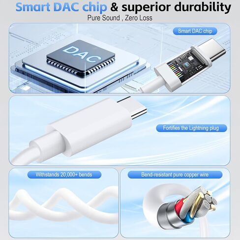 محول سماعة رأس وشاحن USB C إلى 3.5 ملم 2 حزمة من النوع C إلى Aux Jack Dongle سلك مع PD شحن سريع لهاتف iPhone 15/16/17 Pro/Max/Plus وiPad وSamsung Galaxy in Kuwait