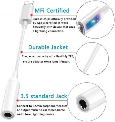 [Apple MFi Certified]2 Pack iPhone Headphone Adapter,Lightning to 3.5 mm Headphone/Earphones Dongle Jack Adapter Audio Aux Cable Converter Compatible with iPhone14 13 12 11 XS XR X 8 7 Support All iOS in Saudi Arabia