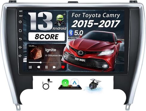 راديو سيارة 8 Core لسيارة Toyota Camry Radio 2015 2016 2017: Android 13 Stereo CarPlay/Android Auto 10 بوصة 1280 * 800 IPS شاشة لمس GPS 5GWiFi Bluetooth5.0 FM 36EQ SWC كاميرا احتياطية سبليتسكرين in Kuwait