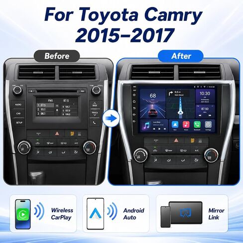 راديو سيارة 8 Core لسيارة Toyota Camry Radio 2015 2016 2017: Android 13 Stereo CarPlay/Android Auto 10 بوصة 1280 * 800 IPS شاشة لمس GPS 5GWiFi Bluetooth5.0 FM 36EQ SWC كاميرا احتياطية سبليتسكرين in Kuwait