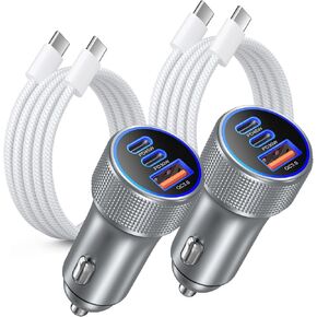 93W USB C Car Charger, 45W Super Fast Charging 2.0 Type C 3-Port Cigarette Lighter Adapter with 6ft USB-C Charger Cable for Galaxy S26 Ultra S25 FE S24 S22 iPhone 18 17 16 15 Pro Max in Saudi Arabia