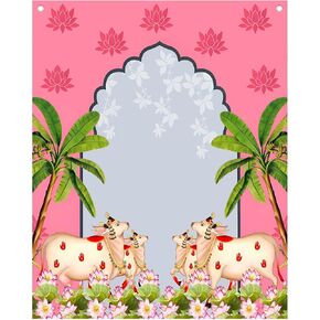 TIED RIBBONS Ganesh Chaturthi Backdrop Cloth 4x5 Ft | Pooja Wall Banner for Ganesh Chaturthi Decoration, Mandir Background | Reusable Diwali Festive Photo Backdrop for Home, Navratri, Wall Decor in Saudi Arabia