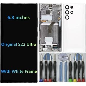 6.8" AMOLED Original for Samsung Galaxy S22 Ultra Display Touch Screen Digitizer Assembly S22ultra 5G S908U S908B/DS S908U1 S908W S908E LCD Screen Replacement (with Green Frame +Back Cover+Tools) in Saudi Arabia