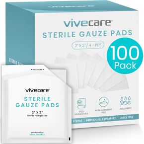 Vive Care 3x3 Sterile Gauze Pads (100 Piece) - Individually Wrapped 2-Pack in Saudi Arabia