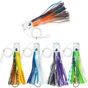 Trolling Lures Saltwater for Tuna Mahi Marlin Wahoo Dolphin Shark Offshore Trolling Baits with Squid Skirt Big Game Fishing Lures Deep Sea Squid Skirts Rig 6/9 inch in Saudi Arabia
