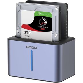 GODO USB 3.0 to SATA I/II/III RGB Dual-Bay Aluminum External Hard Drive Enclosure, Compatible with 2.5-inch SATA HDDs and SSDs, Supports up to 2×8TB Drives in Saudi Arabia