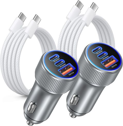 93W USB C Car Charger, 45W Super Fast Charging 2.0 Type C 3-Port Cigarette Lighter Adapter with 6ft USB-C Charger Cable for Galaxy S26 Ultra S25 FE S24 S22 iPhone 18 17 16 15 Pro Max in Saudi Arabia